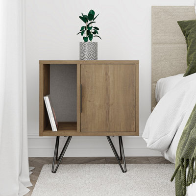Decortie Glynn Modern Bedside Table Nightstand Metal Hairpin Legs 50Cm Storage Dark Oak Effect Bedroom - image 1
