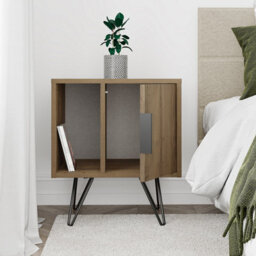 Decortie Glynn Modern Bedside Table Nightstand Metal Hairpin Legs 50Cm Storage Dark Oak Effect Bedroom - thumbnail 5