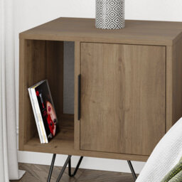 Decortie Glynn Modern Bedside Table Nightstand Metal Hairpin Legs 50Cm Storage Dark Oak Effect Bedroom - thumbnail 4