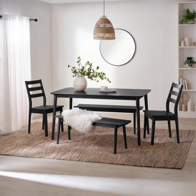 Furniturebox Uk Lynton Large Black Wooden Dining Table With 2 Benches & 2 Chairs - image 1