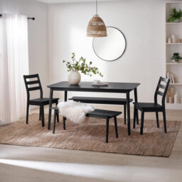Furniturebox Uk Lynton Large Black Wooden Dining Table With 2 Benches & 2 Chairs - thumbnail 1