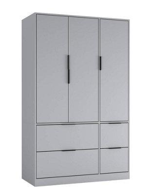 Urbn-Living Urbnliving 3 Door Wardrobe With 4 Drawers Wooden Bedroom Storage Cupboard With Hanging Rail For Clothes - Grey Unit & Grey Doors - image 1