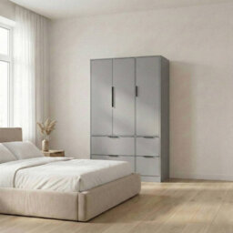 Urbn-Living Urbnliving 3 Door Wardrobe With 4 Drawers Wooden Bedroom Storage Cupboard With Hanging Rail For Clothes - Grey Unit & Grey Doors - thumbnail 4