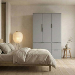 Urbn-Living Urbnliving 3 Door Wardrobe With 4 Drawers Wooden Bedroom Storage Cupboard With Hanging Rail For Clothes - Grey Unit & Grey Doors - thumbnail 5
