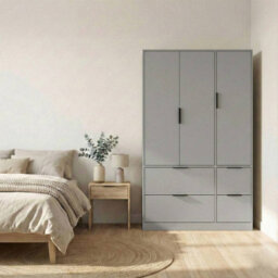 Urbn-Living Urbnliving 3 Door Wardrobe With 4 Drawers Wooden Bedroom Storage Cupboard With Hanging Rail For Clothes - Grey Unit & Grey Doors - thumbnail 2