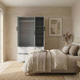 Urbn-Living Urbnliving 3 Door Wardrobe With 4 Drawers Wooden Bedroom Storage Cupboard With Hanging Rail For Clothes - Grey Unit & Grey Doors - thumbnail 3