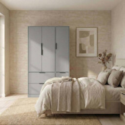 Urbn-Living Urbnliving 3 Door Wardrobe With 4 Drawers Wooden Bedroom Storage Cupboard With Hanging Rail For Clothes - Grey Unit & Grey Doors - thumbnail 6