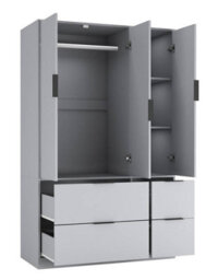 Urbn-Living Urbnliving 3 Door Wardrobe With 4 Drawers Wooden Bedroom Storage Cupboard With Hanging Rail For Clothes - Grey Unit & Grey Doors - thumbnail 7