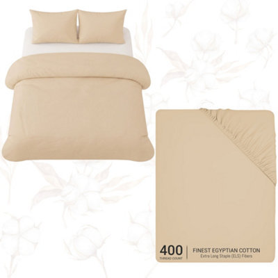 Pamposh Luxury 3Pc Egyptian Cotton Single Duvet Cover Set With Zipper, Corner Ties, Matching Pillowcase & Fitted Sheet Full Bedding Set - image 1