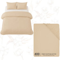 Pamposh Luxury 3Pc Egyptian Cotton Single Duvet Cover Set With Zipper, Corner Ties, Matching Pillowcase & Fitted Sheet Full Bedding Set - thumbnail 1