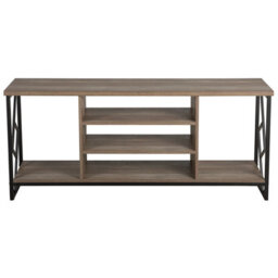 Beliani Tv Stand For Up To 60-Inch Tvs, Dark Brown Matt Laminate With Open Shelves And Industrial Iron Accents - thumbnail 1