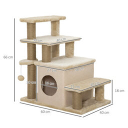 Pawhut Dog Steps For Bed 4 Step Pet Stairs Cat House With Detachable Cover - thumbnail 3