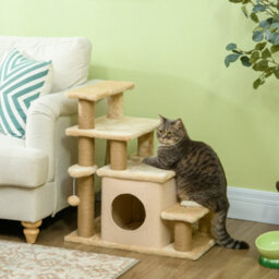 Pawhut Dog Steps For Bed 4 Step Pet Stairs Cat House With Detachable Cover - thumbnail 1
