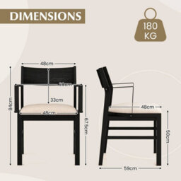 Dining Chair With Arms Set Of 2 Modern Kitchen Chairs With Contoured Backrest - thumbnail 2