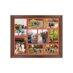 AK Frames 20X16 Walnut Classic Multi Photo Frame With Poppy Red Mount - Holds 9 Apertures (2X) 7X5, (7X) 6X4 Photos