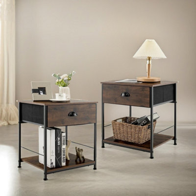 Pirlo Plush 2Pc Industrial Bedside Tables With Drawer Bedroom Furniture - image 1