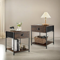 Pirlo Plush 2Pc Industrial Bedside Tables With Drawer Bedroom Furniture - thumbnail 1