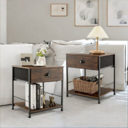 Pirlo Plush 2Pc Industrial Bedside Tables With Drawer Bedroom Furniture - thumbnail 2