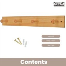 Keypak Wooden Coat Hooks - Pine Wall-Mounted Coat Rack - 41 Cm Wooden Hook Rail With 4 Hooks For Coats, Jackets & Hats - thumbnail 4
