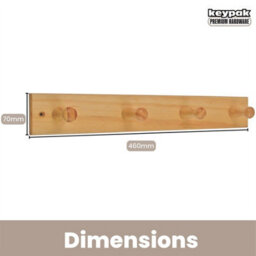 Keypak Wooden Coat Hooks - Pine Wall-Mounted Coat Rack - 41 Cm Wooden Hook Rail With 4 Hooks For Coats, Jackets & Hats - thumbnail 3
