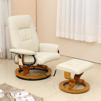 More4Homes Tuscany Bonded Leather Cream Swivel Recliner Massage Chair W Foot Stool Armchair 8 Motor Massage Unit Built In - image 1