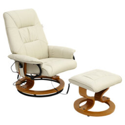 More4Homes Tuscany Bonded Leather Cream Swivel Recliner Massage Chair W Foot Stool Armchair 8 Motor Massage Unit Built In - thumbnail 2