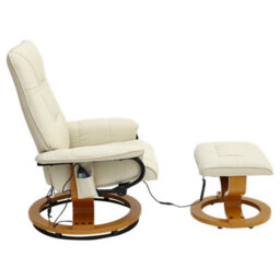 More4Homes Tuscany Bonded Leather Cream Swivel Recliner Massage Chair W Foot Stool Armchair 8 Motor Massage Unit Built In - thumbnail 4