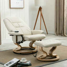 More4Homes Tuscany Bonded Leather Cream Swivel Recliner Massage Chair W Foot Stool Armchair 8 Motor Massage Unit Built In - thumbnail 9