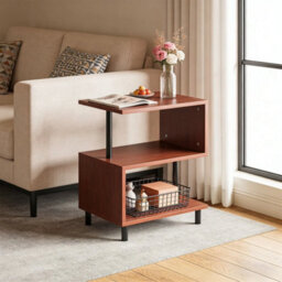 S Shaped 3 Tier Side Table Wood Grain Compact Accent Table Living Room Bedroom - thumbnail 6