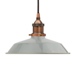 French Grey Small Trinity Metal Painted Dome Pendant Light With Antique Copper Lamp Holder And Black Round Cable - Se Home - thumbnail 1