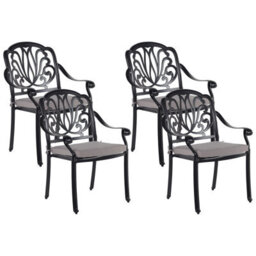 Beliani Set Of 4 Garden Chairs With Cushions Ancona Metal Black - thumbnail 1