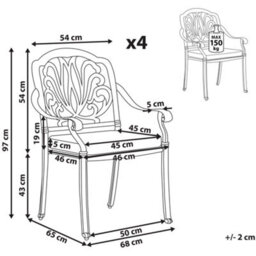 Beliani Set Of 4 Garden Chairs With Cushions Ancona Metal Black - thumbnail 3