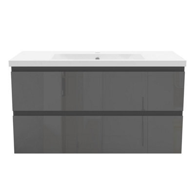 Sline 1000mm Wall-Hung Gloss Anthracite Bathroom Vanity Unit With Integrated Sink,2 Soft-Close Drawers For Storage - image 1