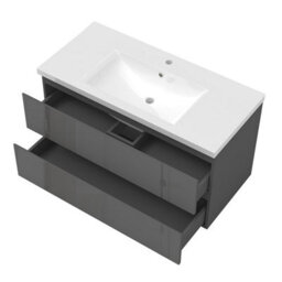 Sline 1000mm Wall-Hung Gloss Anthracite Bathroom Vanity Unit With Integrated Sink,2 Soft-Close Drawers For Storage - thumbnail 5