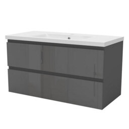Sline 1000mm Wall-Hung Gloss Anthracite Bathroom Vanity Unit With Integrated Sink,2 Soft-Close Drawers For Storage - thumbnail 4
