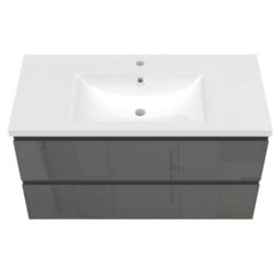 Sline 1000mm Wall-Hung Gloss Anthracite Bathroom Vanity Unit With Integrated Sink,2 Soft-Close Drawers For Storage - thumbnail 6