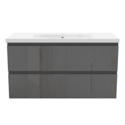 Sline 1000mm Wall-Hung Gloss Anthracite Bathroom Vanity Unit With Integrated Sink,2 Soft-Close Drawers For Storage - thumbnail 1