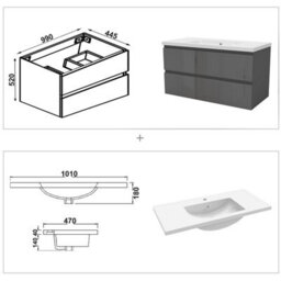 Sline 1000mm Wall-Hung Gloss Anthracite Bathroom Vanity Unit With Integrated Sink,2 Soft-Close Drawers For Storage - thumbnail 2