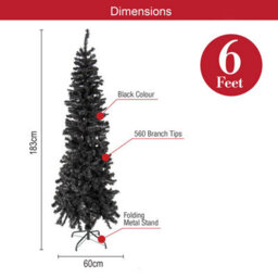 The Christmas Workshop 6Ft Slim Black Artificial Christmas Tree - Includes Stand - 560 Tips - thumbnail 2