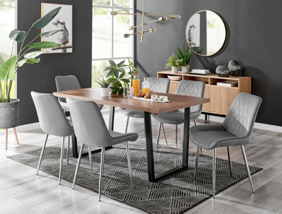 Furniturebox Uk Kylo Brown Wood Effect Dining Table & 6 Grey Pesaro Silver Chairs - image 1