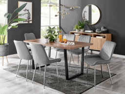 Furniturebox Uk Kylo Brown Wood Effect Dining Table & 6 Grey Pesaro Silver Chairs - thumbnail 1