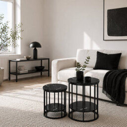 Wyld Haus Dilisu Set Of 2 Black Marble-Effect Coffee Tables, Two-Tier Square Nesting Set - thumbnail 1