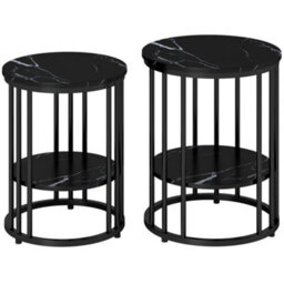 Wyld Haus Dilisu Set Of 2 Black Marble-Effect Coffee Tables, Two-Tier Square Nesting Set - thumbnail 2