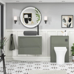 Royal Bathrooms Royal Bathroom Elmore 700mm Matt Green Wall Mounted Bathroom Vanity Unit 2 Drawer Plain White Worktop With Milan Black Basin - thumbnail 5