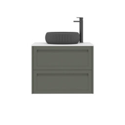 Royal Bathrooms Royal Bathroom Elmore 700mm Matt Green Wall Mounted Bathroom Vanity Unit 2 Drawer Plain White Worktop With Milan Black Basin - thumbnail 7