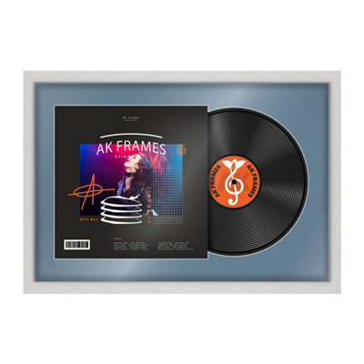 "AK Frames 25X17"" White Ash Modern Vinyl Record Frame With Pompadour Mount For 12 Inch Lp Cover & Disc - Overlapped Design" - image 1