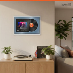 "AK Frames 25X17"" White Ash Modern Vinyl Record Frame With Pompadour Mount For 12 Inch Lp Cover & Disc - Overlapped Design" - thumbnail 5