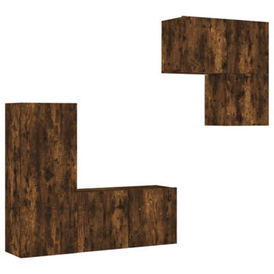 Berkfield Versatile 4 Piece Tv Wall Units Smoked Oak Engineered Wood - image 1