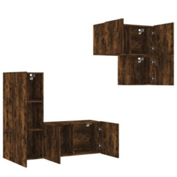 Berkfield Versatile 4 Piece Tv Wall Units Smoked Oak Engineered Wood - thumbnail 4