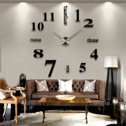 Black Stick On Wall Clock Modern Diy 3D Number Sticker Decor Home Office Kids Room Bow - thumbnail 2